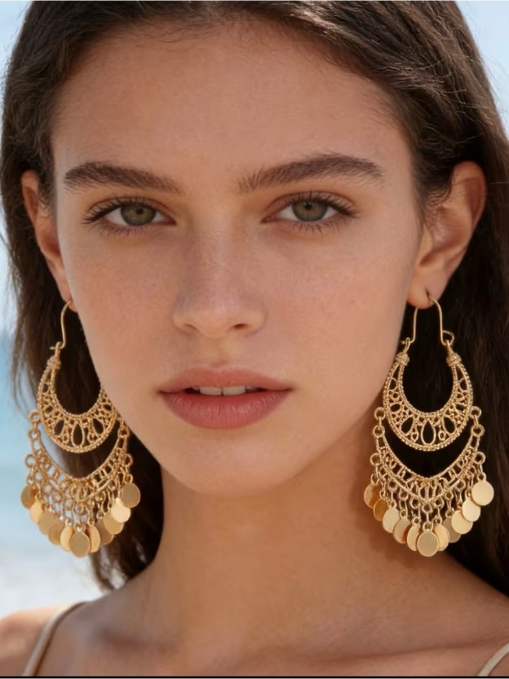 Gold Filigree Statement Hoop Earrings - Women Jewelry